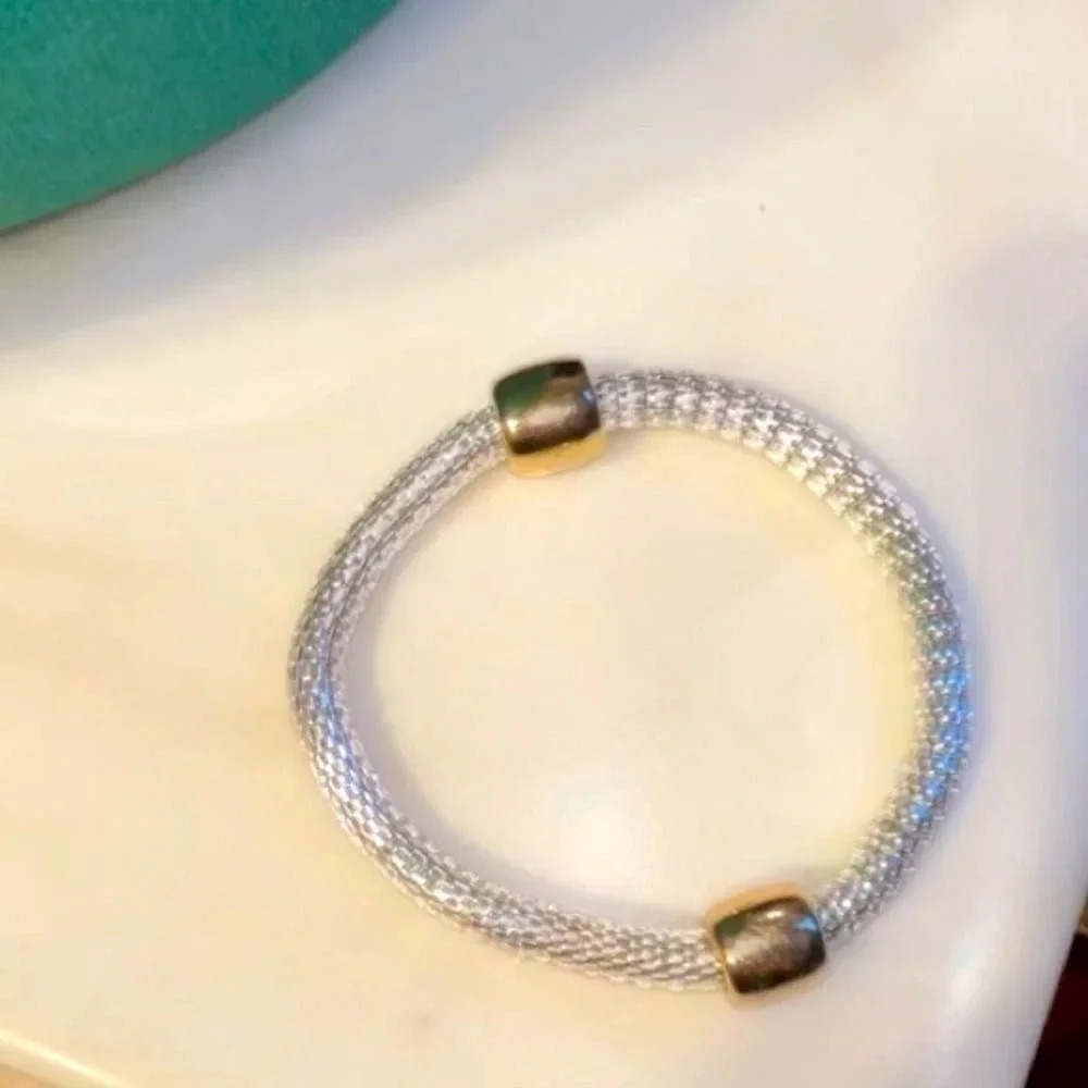 VINTAGE STERLING MESH DONUT SHAPED PENDANT ON 18” CHAIN W BRACELET AND R… - Picture 10 of 15